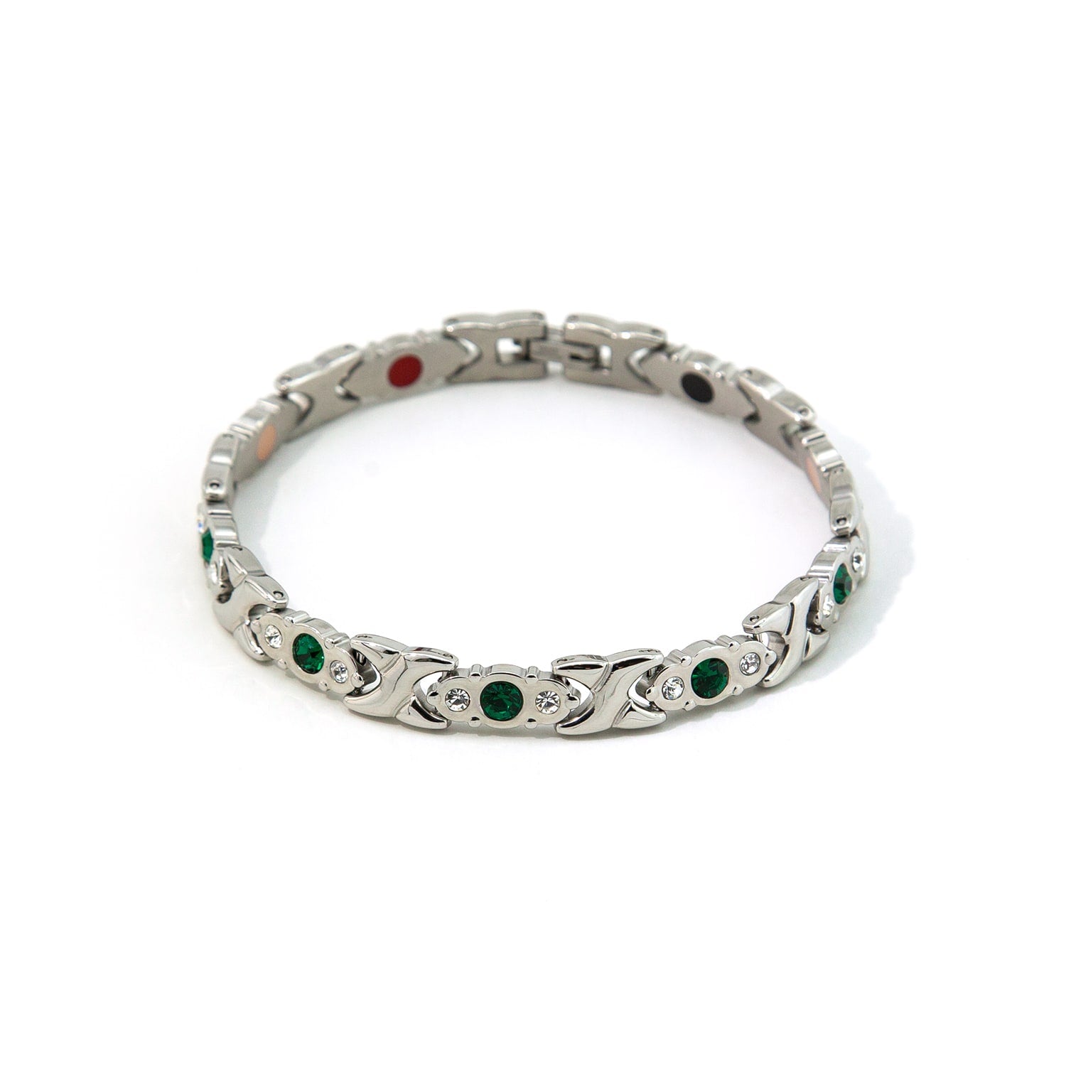 XOXO - Stress Relief Negative Ion Bracelet - Stainless Steel with Green Crystals